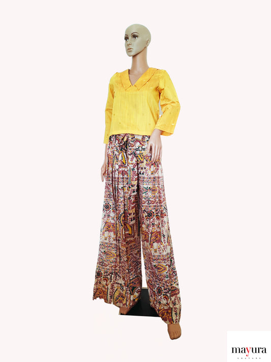 Aurora Yellow Cotton Silk Top with Notched Collar