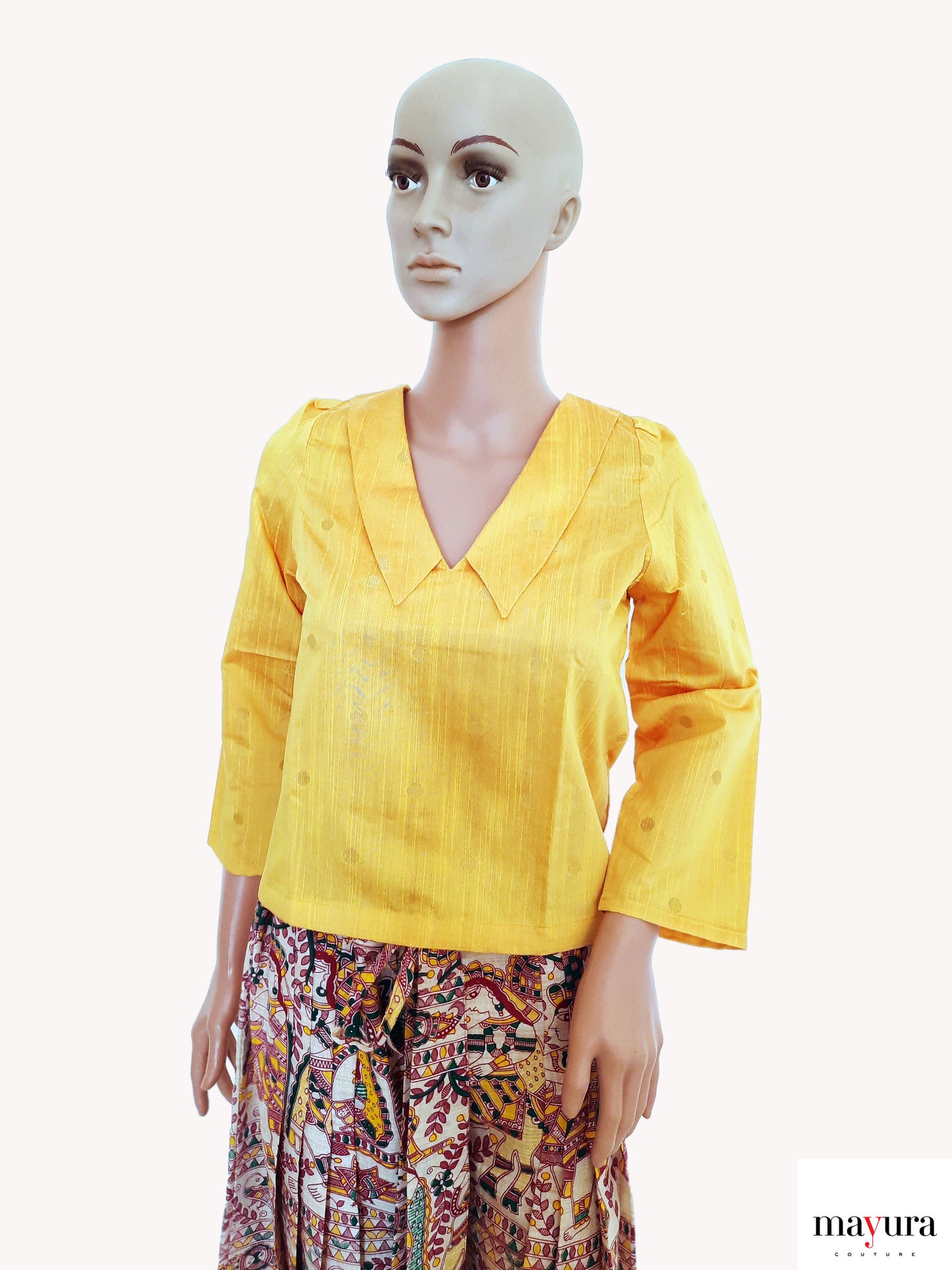 Aurora Yellow Cotton Silk Top with Notched Collar