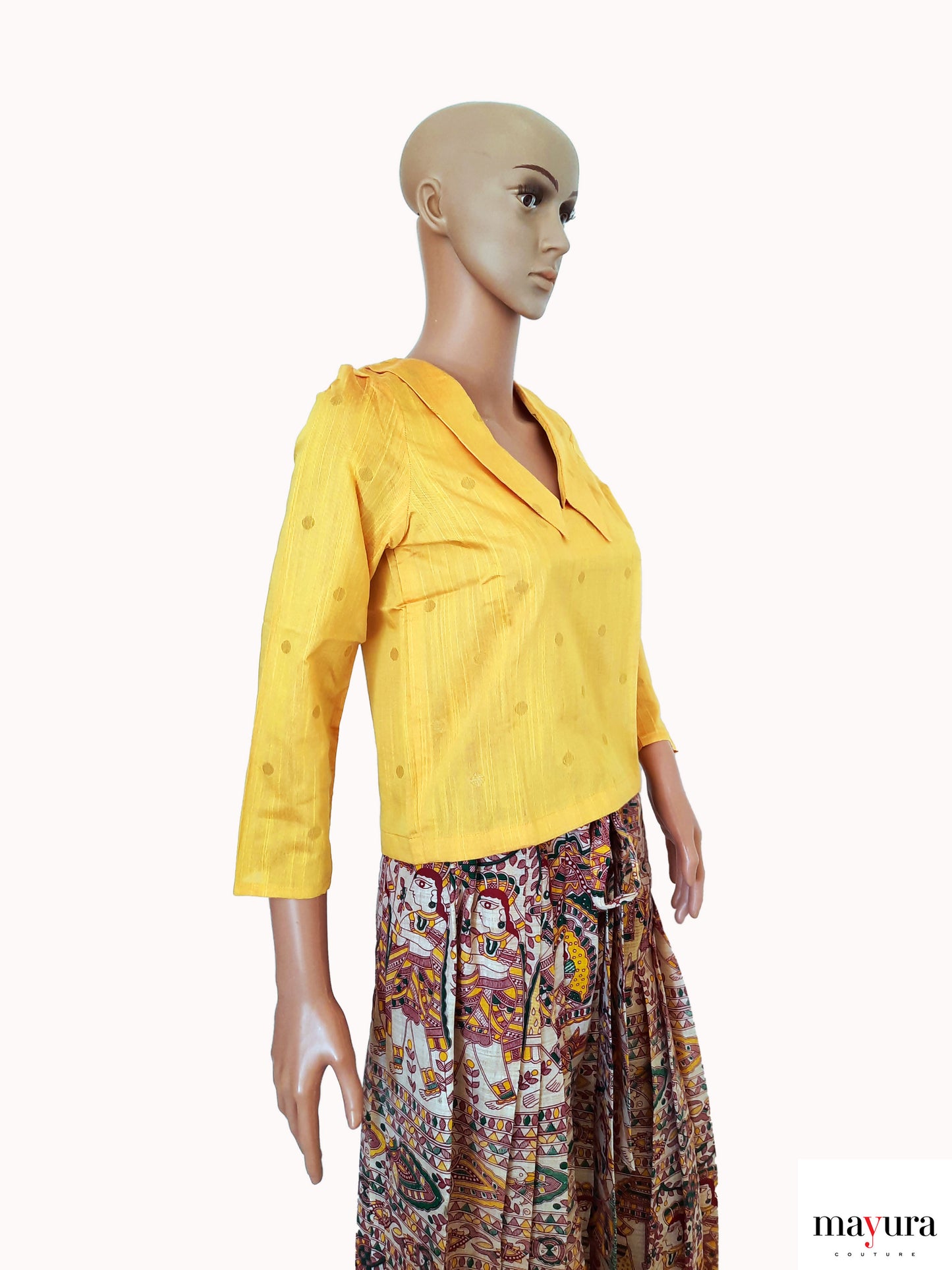 Aurora Yellow Cotton Silk Top with Notched Collar