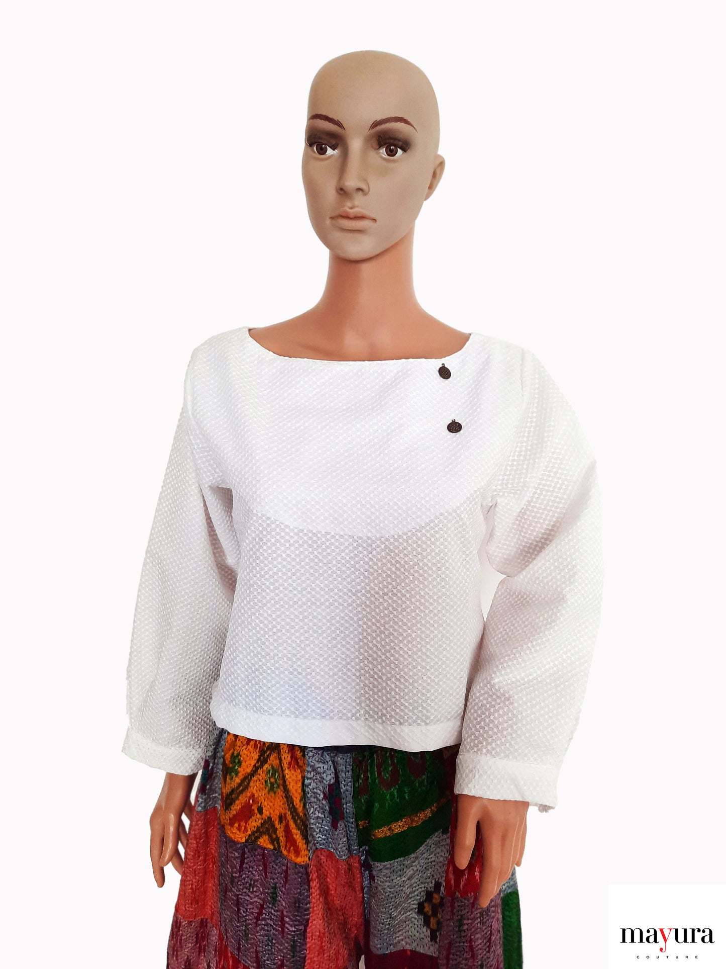 White Waffle Textured Cotton Top