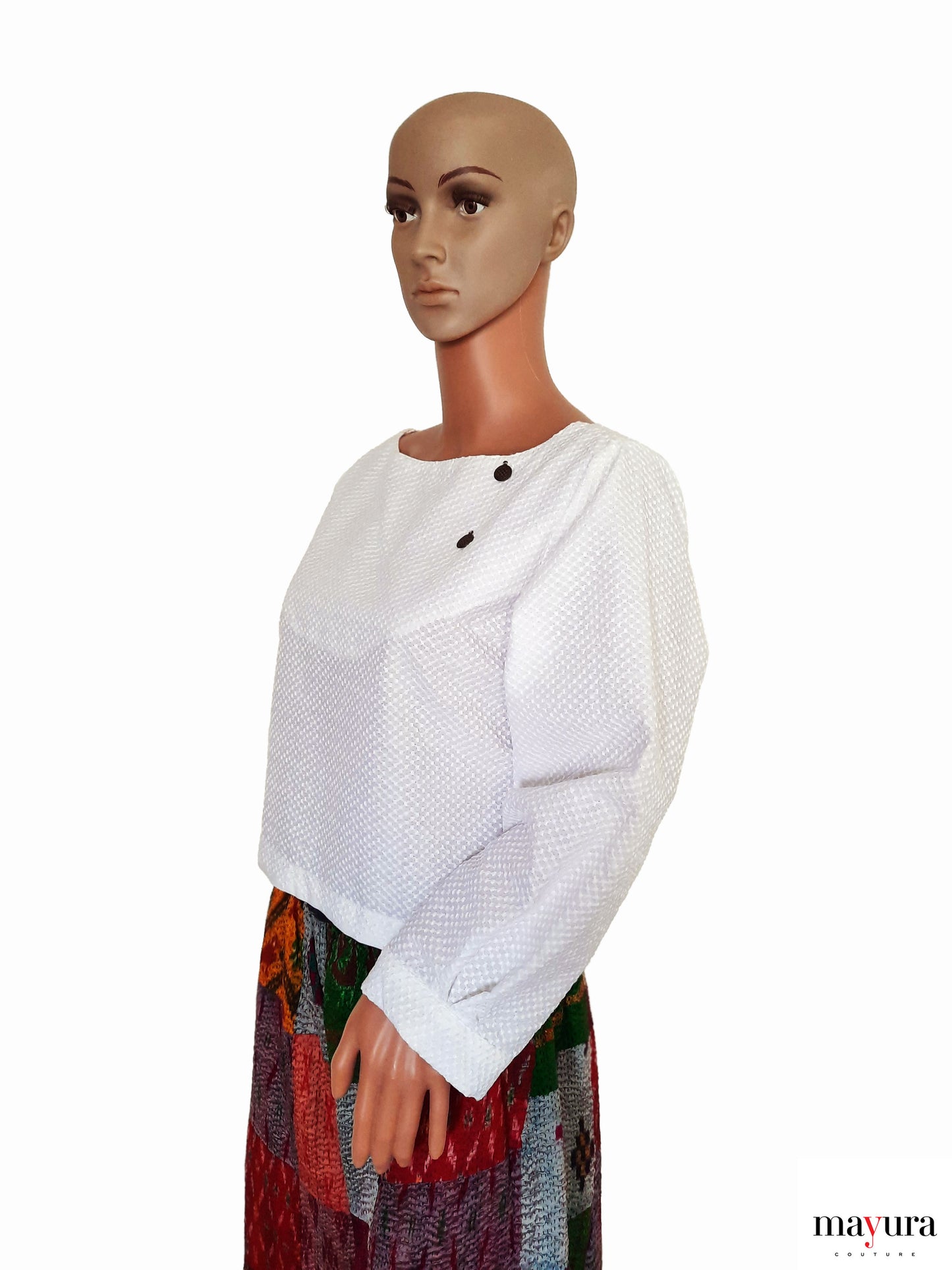 White Waffle Textured Cotton Top