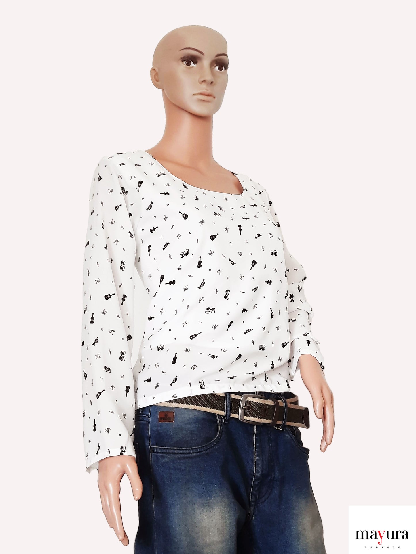 Whimsical White Printed Georgette Top