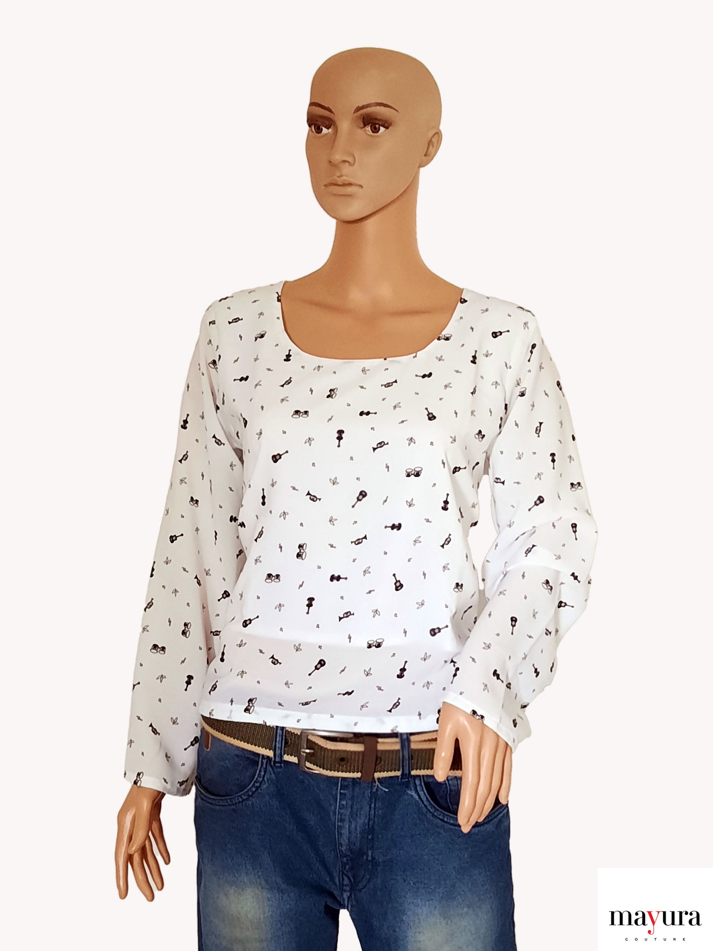 Whimsical White Printed Georgette Top