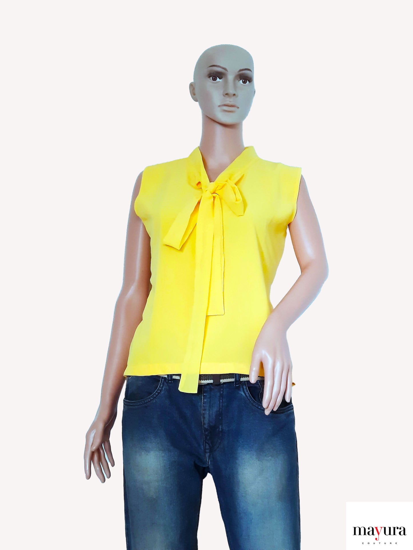 Sunshine Yellow Georgette Bow Tie Top