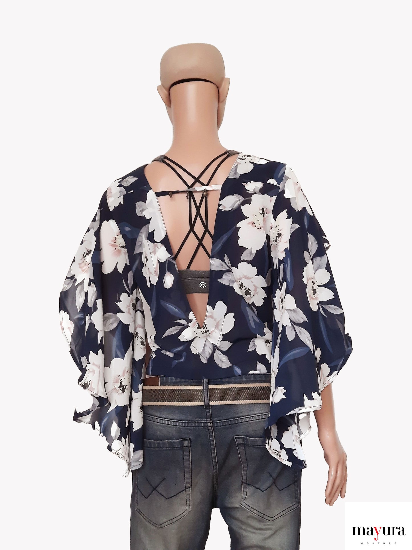 Navy georgette floral top