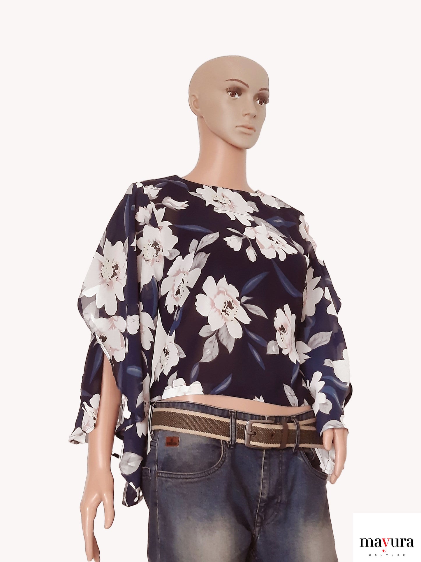 Navy georgette floral top