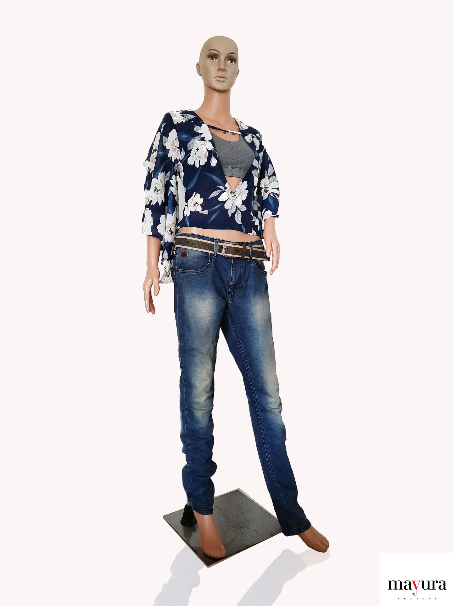 Navy georgette floral top