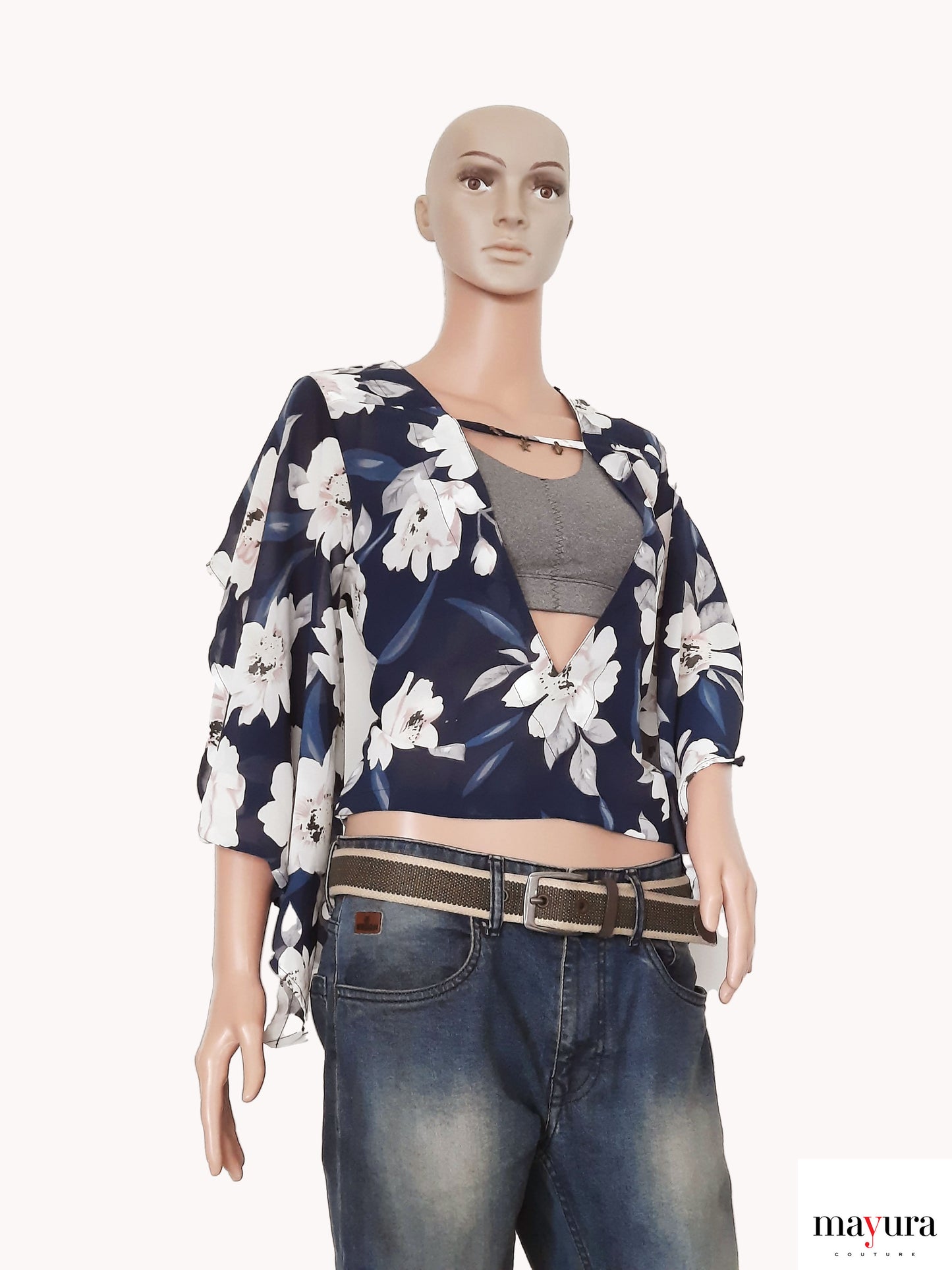 Navy georgette floral top