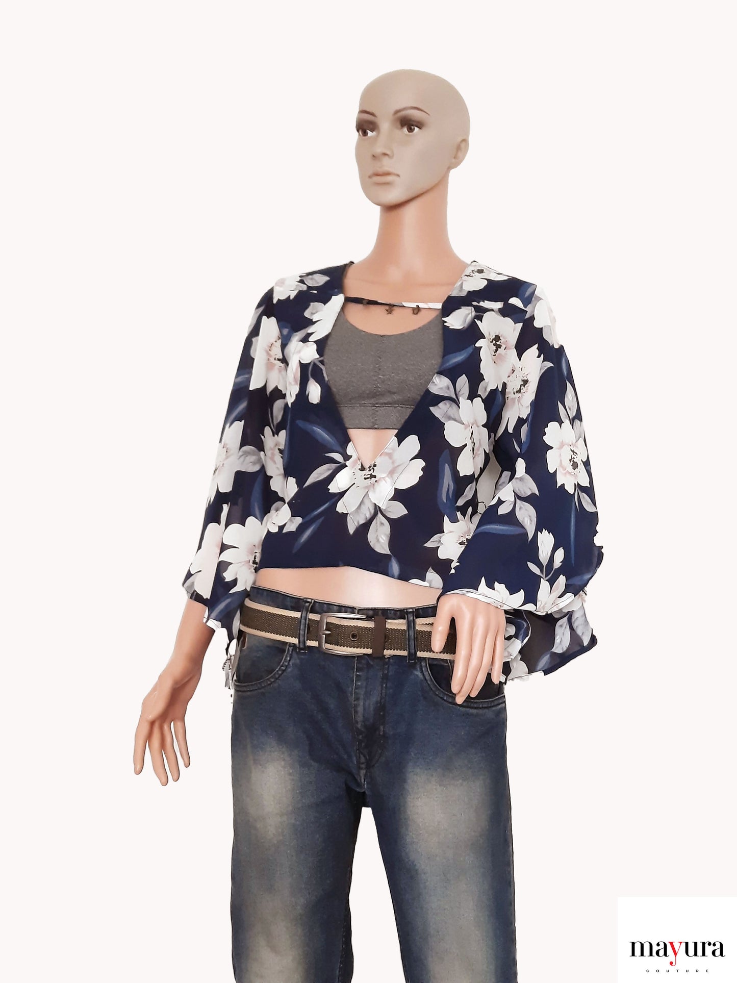 Navy georgette floral top