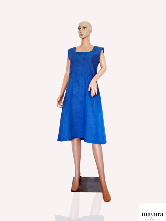 Royal Blue Handloom Cotton A-line Dress