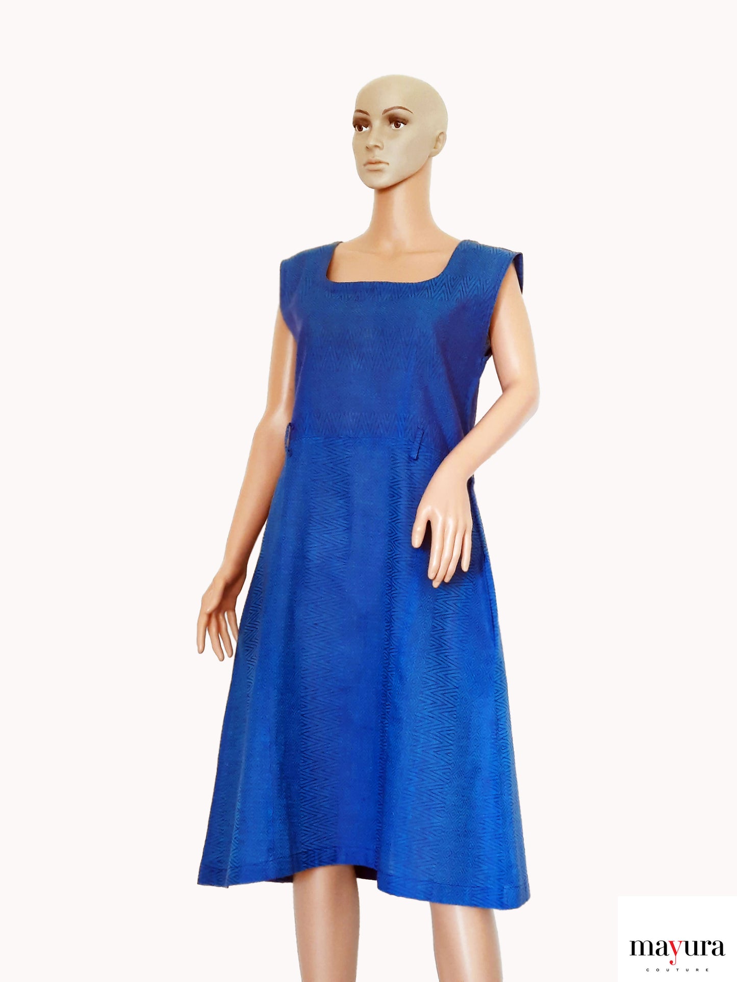 Royal Blue Handloom Cotton A-line Dress