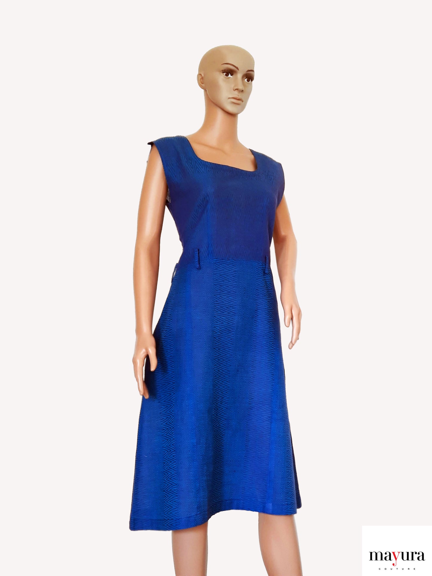 Royal Blue Handloom Cotton A-line Dress