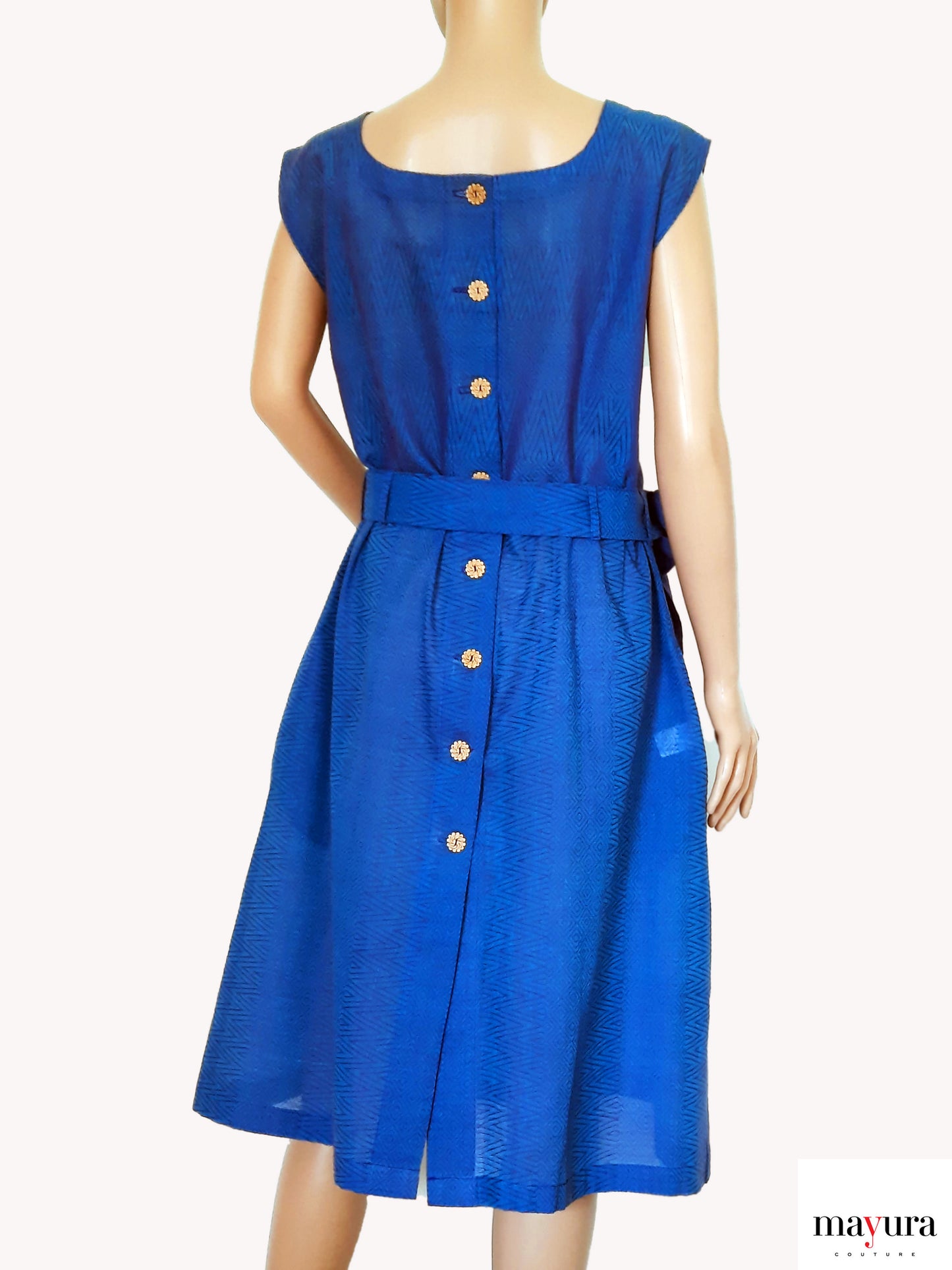 Royal Blue Handloom Cotton A-line Dress