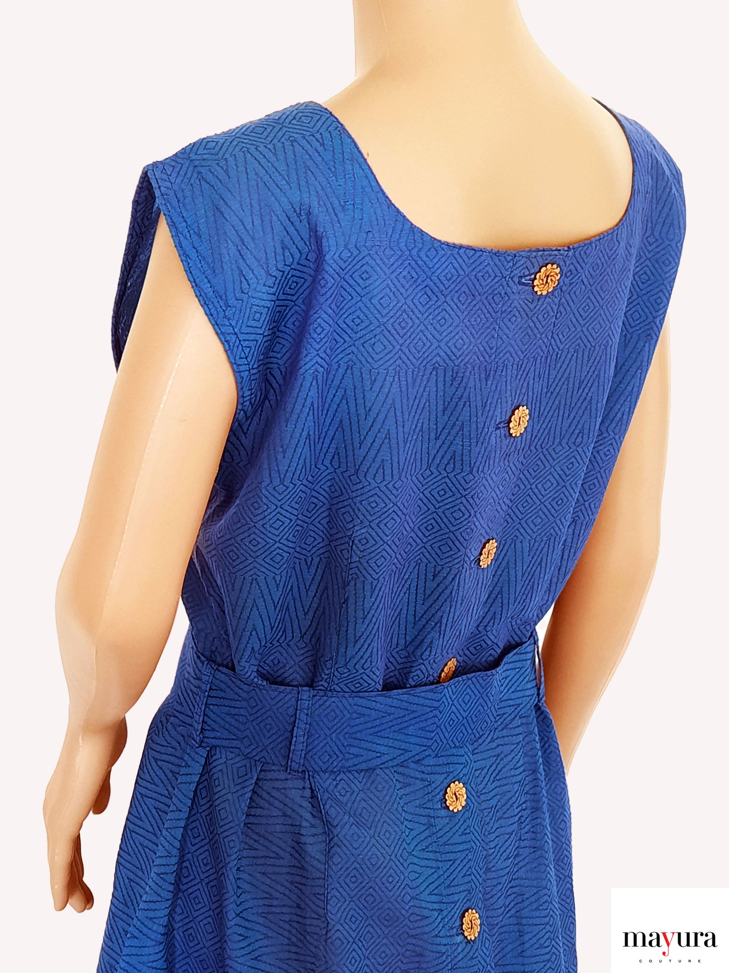 Royal Blue Handloom Cotton A-line Dress