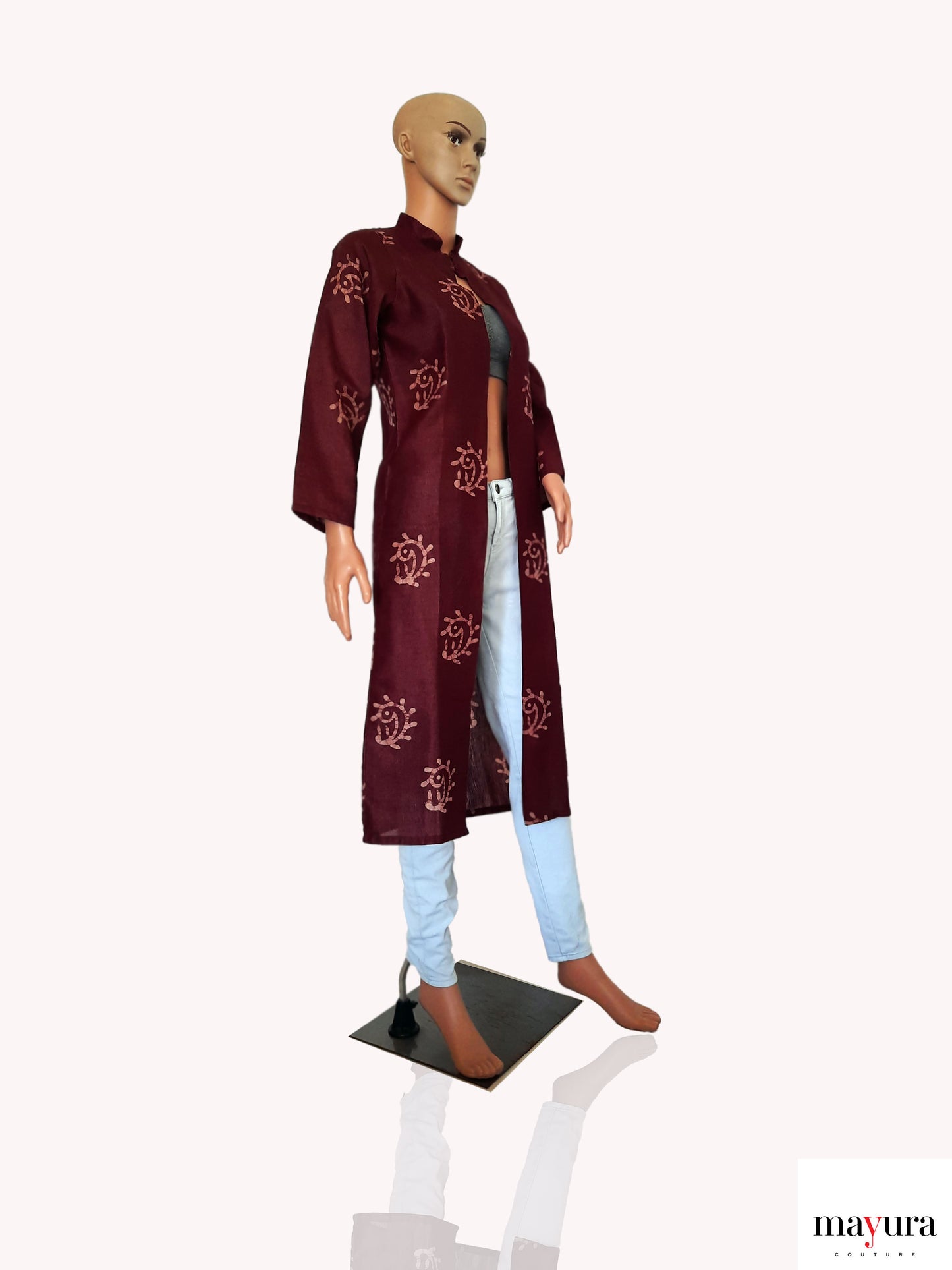 Dark Wine Handloom Cotton Open Coat