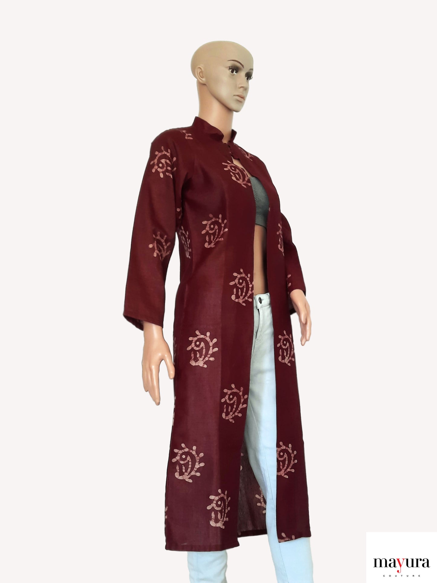 Dark Wine Handloom Cotton Open Coat