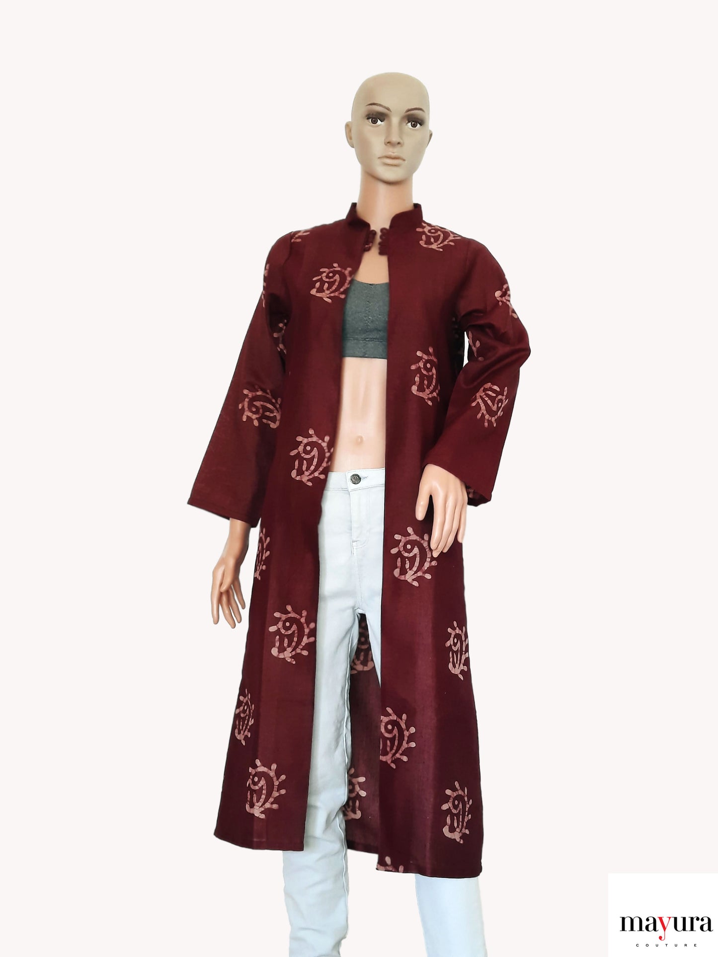 Dark Wine Handloom Cotton Open Coat