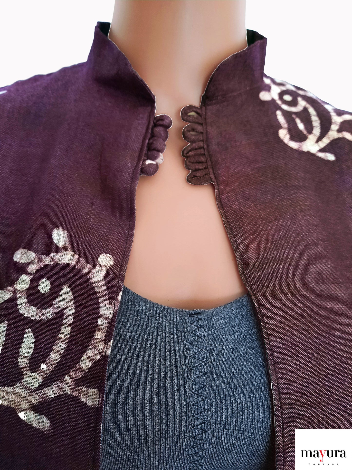 Dark Wine Handloom Cotton Open Coat