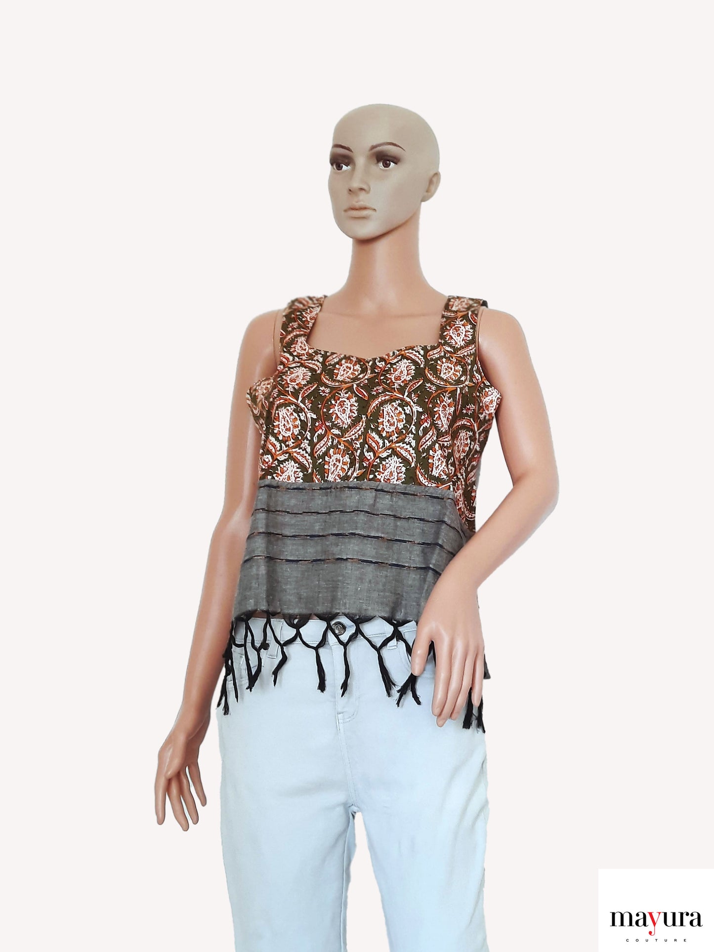 Boho Tassel Top with Square Neckline