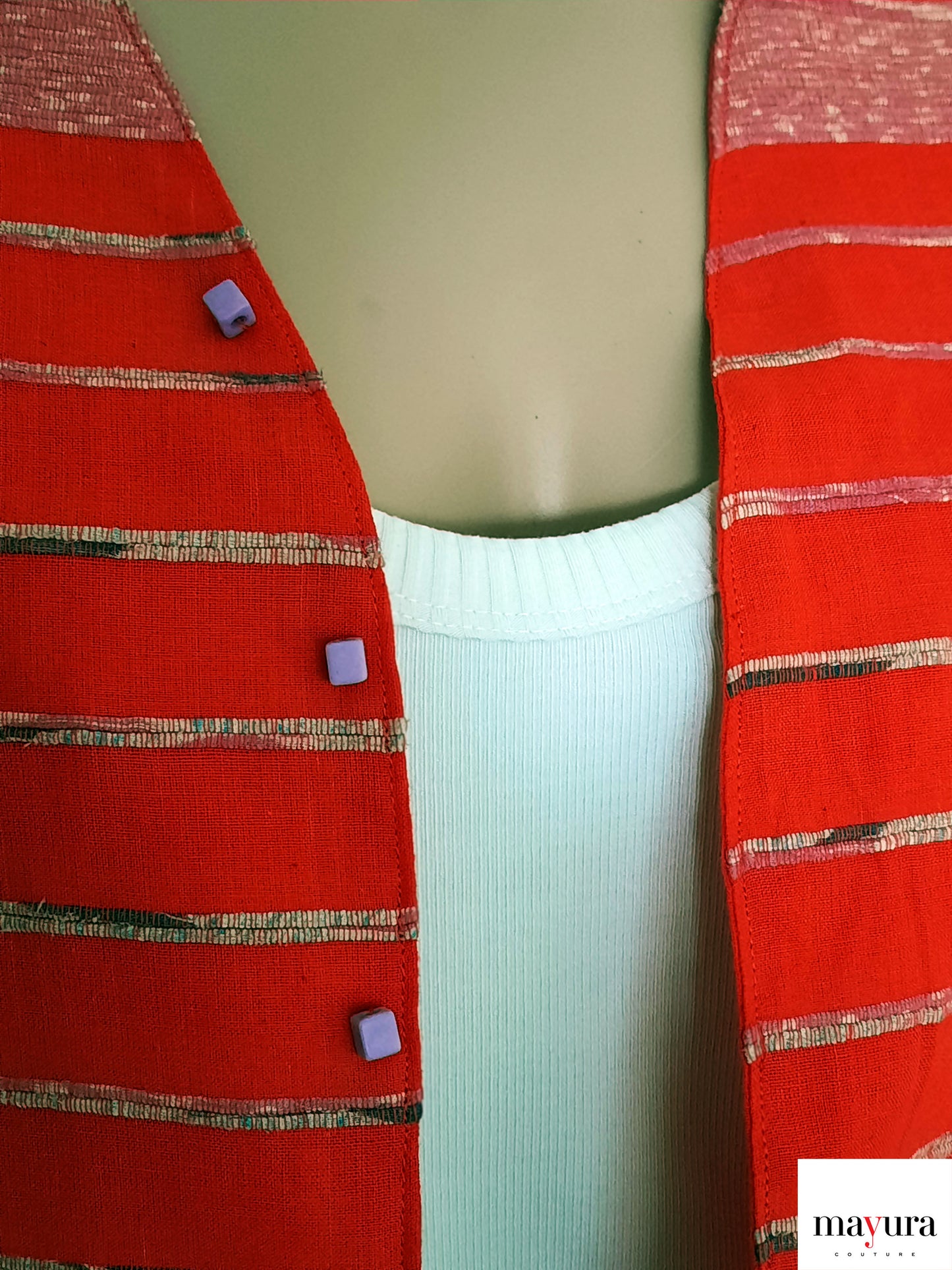 Vibrant Orange Handloom Cotton Open Coat